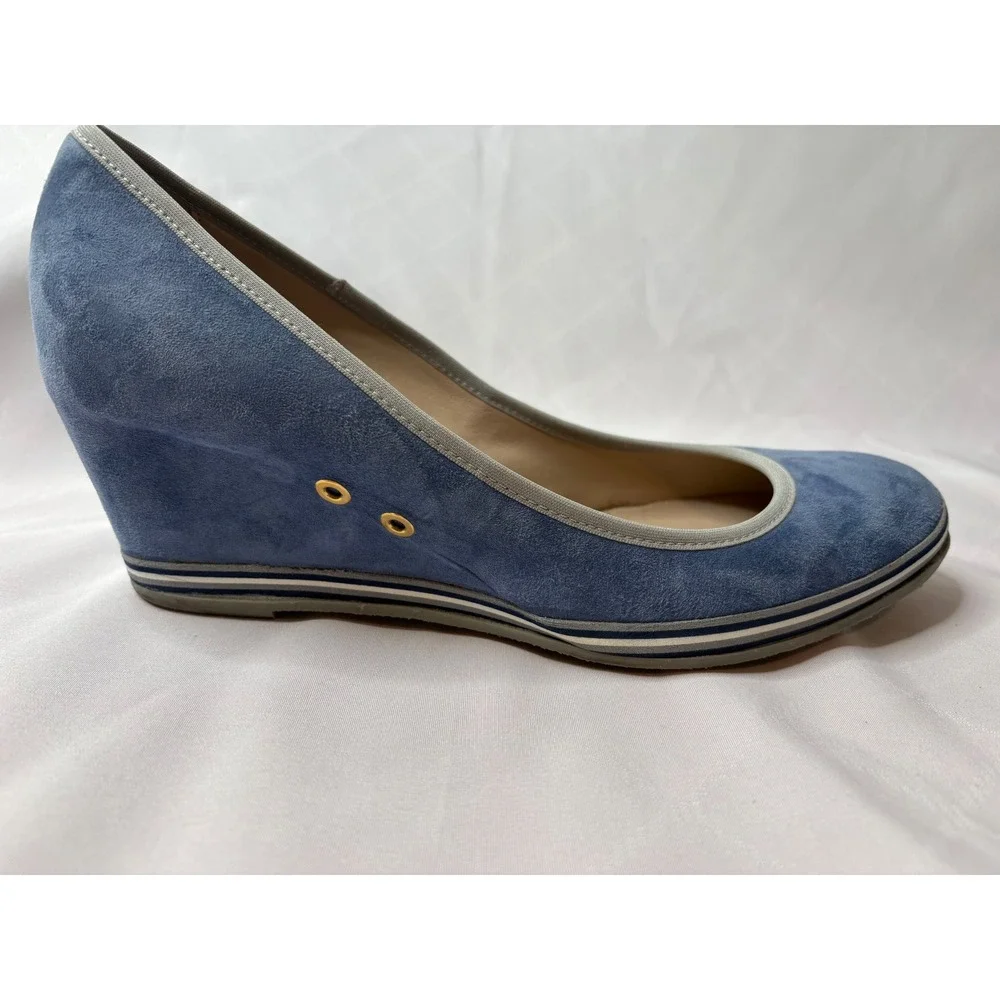MICHAEL PASINKOFF Womens Blue Wedge Suede Round Toe Pumps 41/10 Italian Luxury
